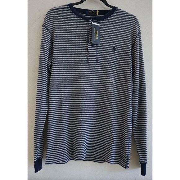 Polo Ralph Lauren Men Sz S Blue Multi Striped L/S Waffle-Knit Crew Neck Shirt - Picture 1 of 6